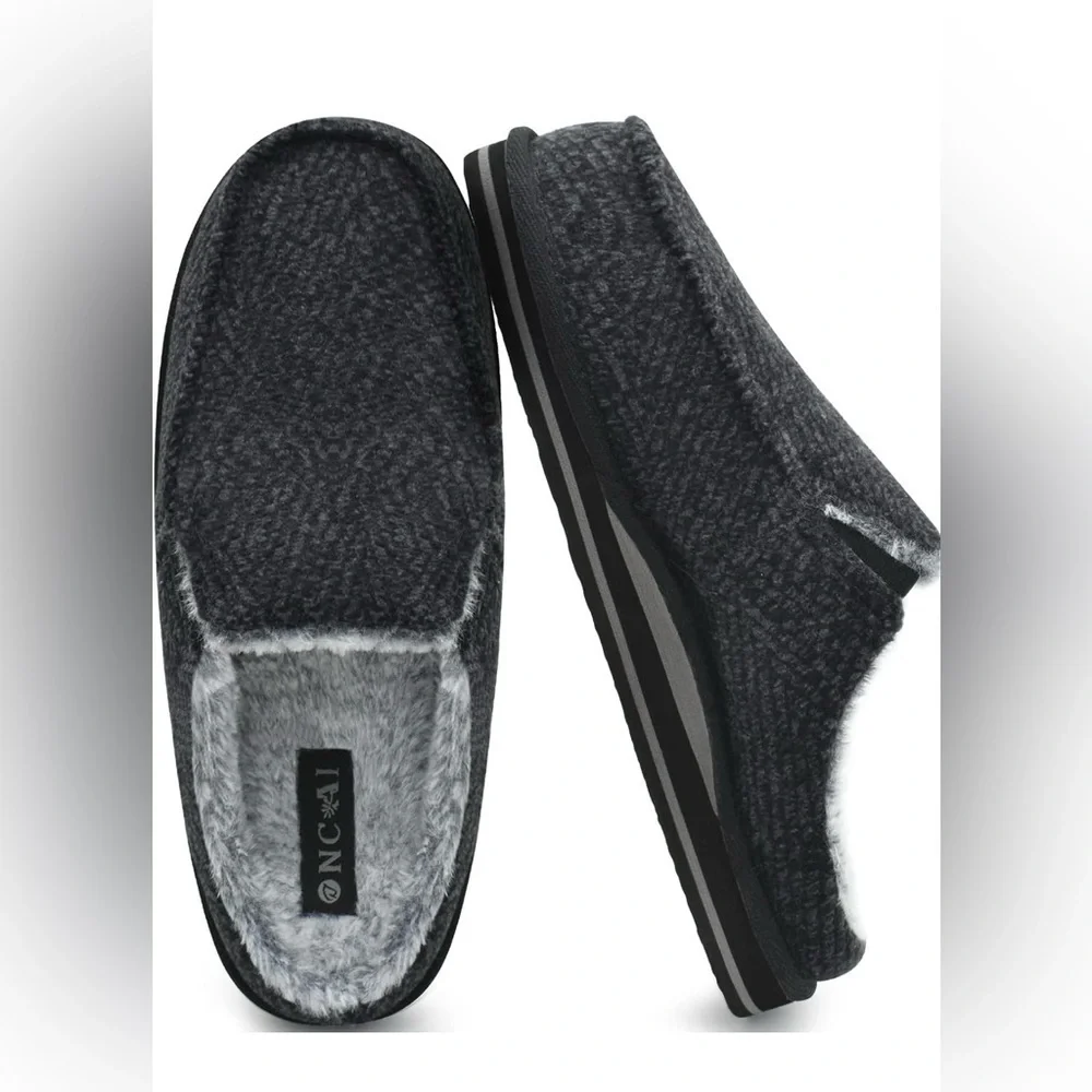 ONCAI Mens Clog Slippers with Arch Support Stripe Faux Fur Cotton-Blend